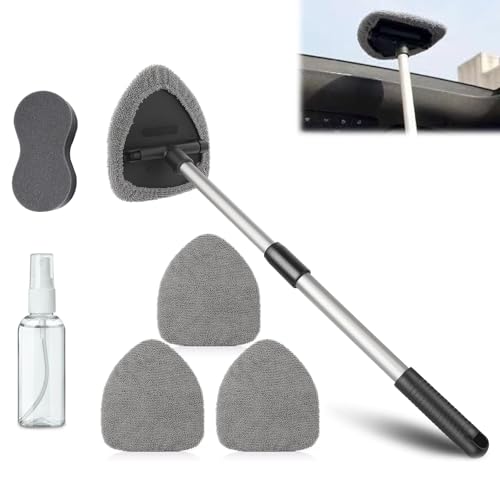 Comioke Scheibenreiniger Auto, Mikrofaser Reiniger Schwenkbar, Autoscheiben Innenreiniger, Erweiterbares Windschutzscheiben Reiniger, mit 3 Mikrofaserpads, Sprühflaschen und Waschschwamm