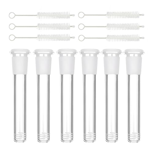 14mm Compatible Down Stem Glass Tube - 100mm/3.94in with 6 Cleaning Brushes, Crystal Clear Borosilicate Thick Glass Tube for Daily Use