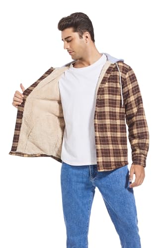 Image of Men's Cotton Plaid Shirt Jacket Fleece Flannel Sherpa Button Down