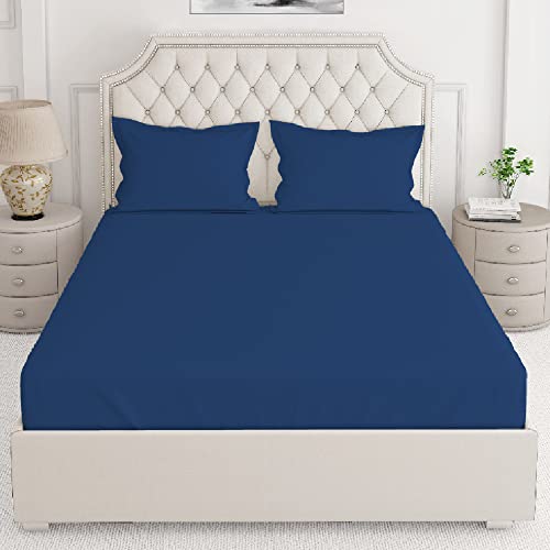 Image of Layers Be Bold 100% Cotton Bedsheet Set for All Seasons - Lightweight, Moisture Absorbent, Machine Washable & Easy to Care - Gift for Housewarming & More - 140 TC - Queen Size (Dark Blue)