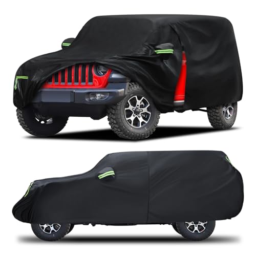 Image of Car Cover Custom Fit for Jeep Wrangler 4 Door 2006-2026,6 Layers Truck Cover Waterproof All Weather for Automobiles,Outdoor Full Exterior Cover,Rain, Sun, Wind Protection,Black