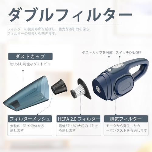 InstaExtras ハンディクリーナー 多機能ミニ 車用掃除機 コードレス 強力吸力 電動ハンディ掃除機 の商品画像 3