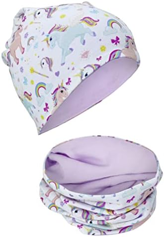 HECKBO Children Girl Beanie Hat & Loop Scarf Set - Different Designs - Spring Summer Fall Winter - 95% Cotton - Soft Easy Care Stretch Material - for Cool Kids Boys Girls