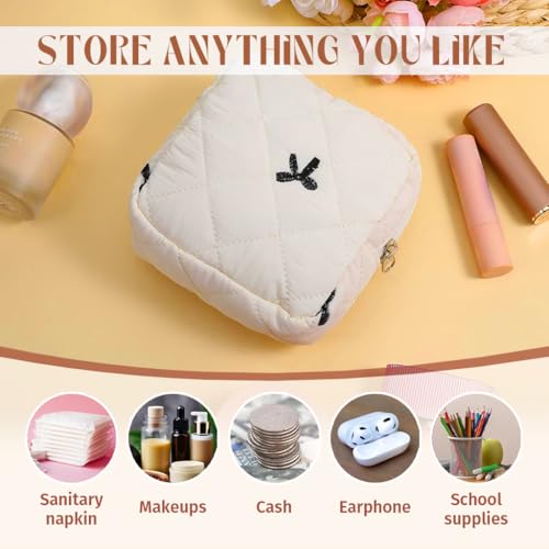 Image of MAYCREATE Small Pouches for Women, Cotton Quilted Lipstick Small Makeup Pouch, Sanitary Pads Storage Zipper Cosmetic Organizer Bag for Menstrual Supplies, Makeups (14x14cm)