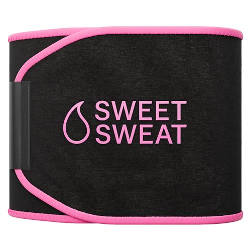 Sports Research Sweet Sweat Waist Trimmer (Core Series) - Premium Sweat Enhancing Fitness Band for Women & Men - Adjustable Fit · Latex-Free Neoprene - Pink Logo, Large