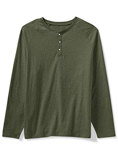 Amazon Essentials Men's Big & Tall Long-Sleeve Henley Shirt, -Olive Heather, 4XLT