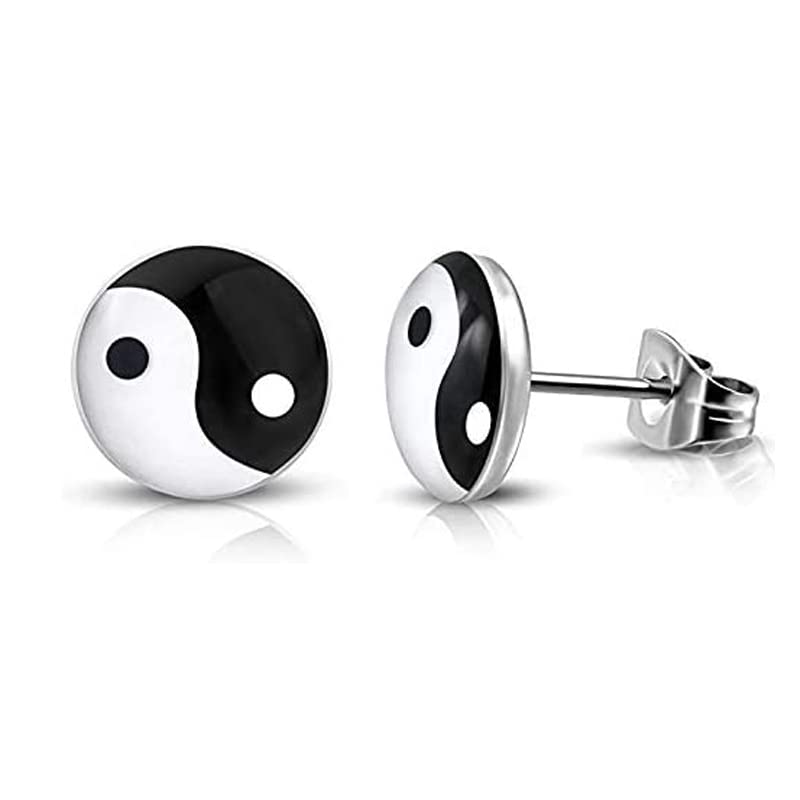 PULABO Paire Unisexe Chinois Yin et Yang en Acier Inoxydable Boucles d'oreilles pour Hommes Femmes...