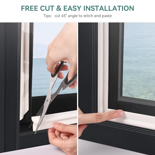 MOPMS Window Seal Strip Door Draft Stopper, Self Adhesive Weather Stripping for Window & Door Insulation, Soundproof Cuttable Door Sweep 32.8 Ft (5 Pcs x 6.56 Ft), White