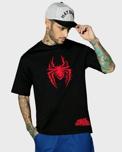 Image of Bewakoof Official Marvel Merchandise Men's 100% Cotton 220 GSM Graphic Print Oversized Fit Round Neck T-Shirt