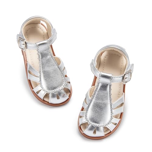 Image of ESTINE Toddler Girls Little Kids Close Toe Sandals - Flower Girl Dress Flats Summer Shoes