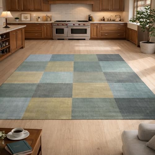 Tapis de salon anti-tache lavable en machine poils ras vert