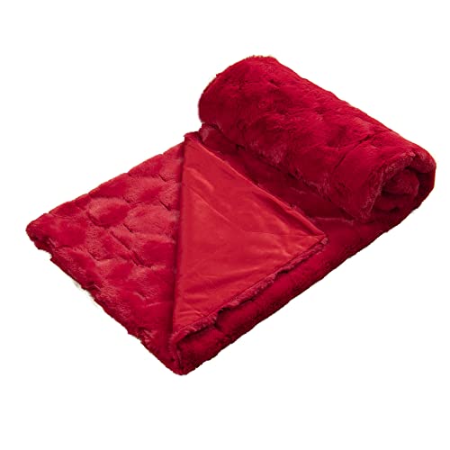 Bytide Jacquard Rabbit Faux Fur Plush Textured Throw Blankets With Micromink Back, Soft Warm Cozy Fluffy Fuzzy Luxury Throw For Couch Sofa Chair Bed Cover, 50" X 60", Christmas Red #TOP5