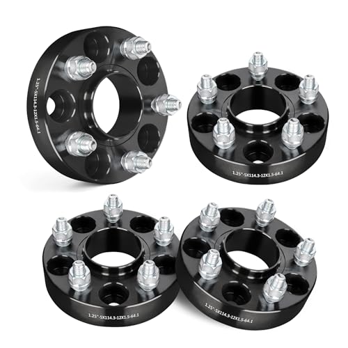 EVIL ENERGY 5x4.5 Wheel Spacers 1.25 inch Compatible with Honda Acur, 5x114.3 mm Hubcentric with Lip 5 Lugs 64.1 mm Hub Bore M12x1.5 Wheel Spacer Studs Black by EVIL ENERGY - Used condition - US$59.99