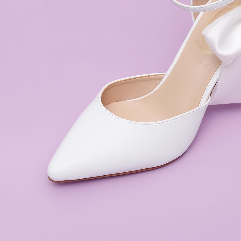 Women's Bridal Stilettos, Pearl Bow, Ankle Straps, White Heels, Wedding Shoes4