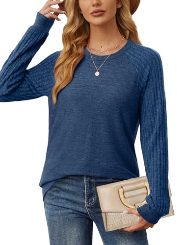 Image of Saloogoe Tunic Sweatshirts for Women Crewneck Lightweight Sweaters Raglan Long Sleeve Shirts Fall Fashion Tops 2026