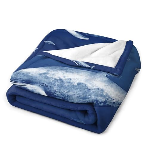 Couverture extra large en flanelle motif baleine bleue pour lit et canapé