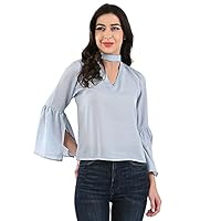 Rimsha Wear Women's Sky Blue Choker Neck Fancy top