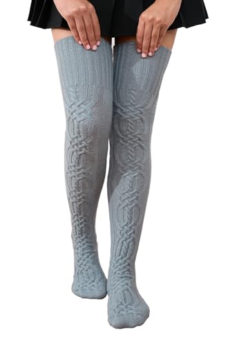 Image of YELAIVP Women's Thigh High Extra Long Cable Knit Boot Socks Over the Knee Fashion Leg Warmers
