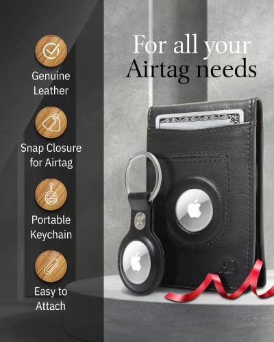 Genuine Leather Money Clip Air Tag Holder Bifold Wallet and AirTag Key Chain Holder Gift Set Comes in Gift Box - Air Tag NOT Included2