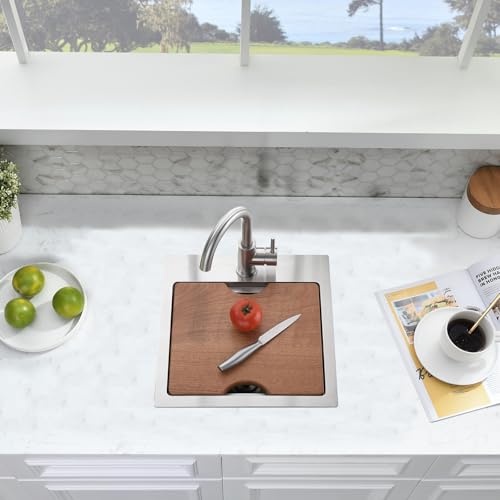 15x15 Inch Drop In Bar Sink - 16 Gauge Stainless Steel Small Kitchen Sink, 10" Deep Single Bowl Workstation Sinks with Accessories for RV, Outdoor Kitchen & Wet Bar