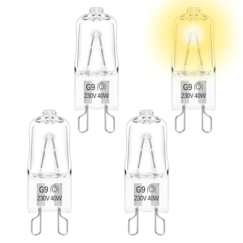 VMUTGA 4 Pièces Ampoule Halogène G9 Four 40W 230V, Résistance à la chaleur 300°C Haute Luminosité Lampe de Four, Blanc Chaud 2700K Lampe Halogène G9...