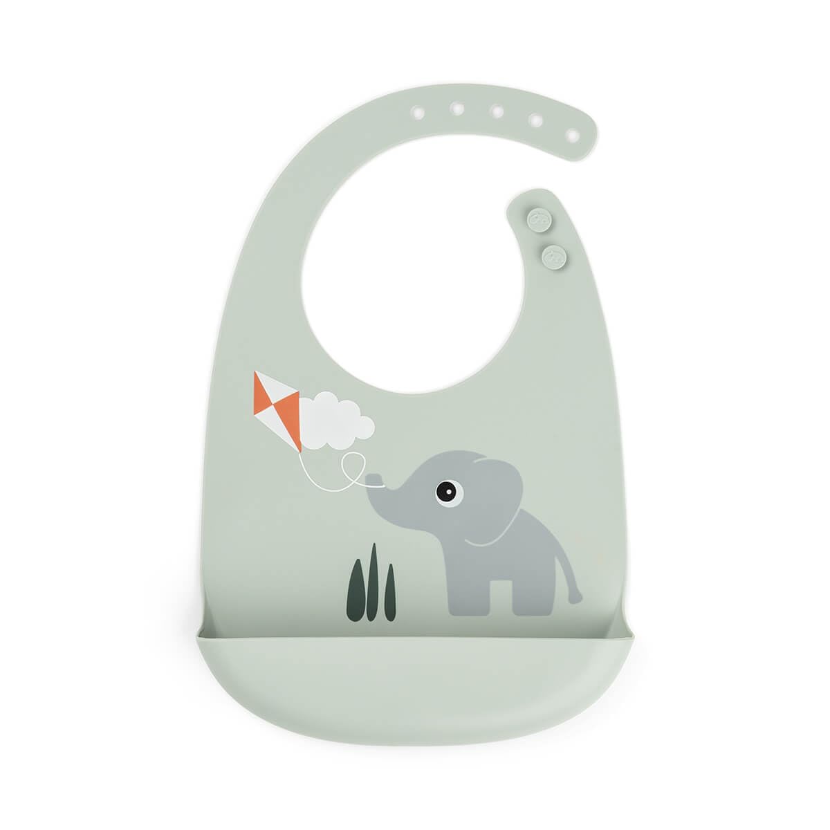 Done by Deer Silicone Bib - Adjustable with Two Buttons at the Neck - Bib with Collection Pocket - Made of Food-Grade Silicone, Free from BPA and Other Harmful Substances, Playground Green, 27 x 19 x