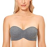 DELIMIRA Women's Cotton Strapless Bra Plus Size Underwire Non-Padded Minimizer Charcoal Heather 36B