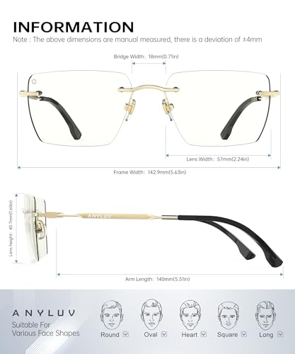 Image of ANYLUV Rimless Blue Light Glasses for Women /Men, Fashion Lightweight Blue Light Blocking Glasses with Stylish Metal Temples