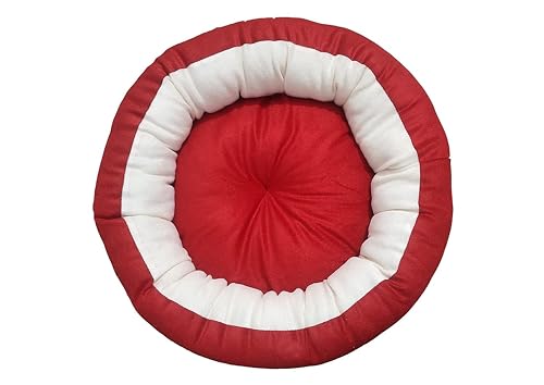 Image of Medium Size Dog Bed for Medium Size Dogs, Puppies, Kitten and cat Bed Velvet Fabric Dual Color Red-Cream Anti Skid Bottom Washable Export Quality Pet Bed
