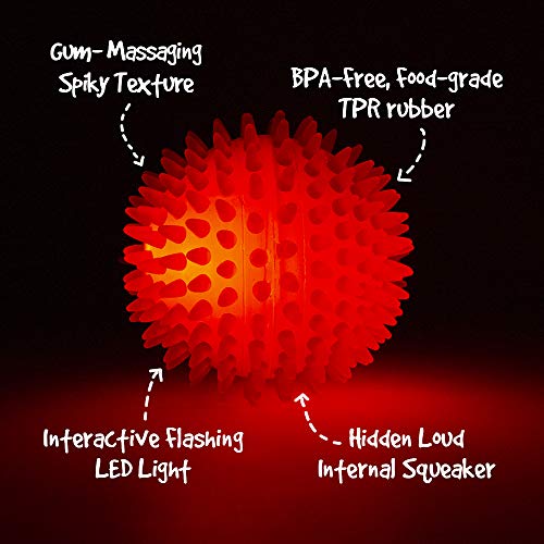 Gnawsome™ 3.5” Spiky Squeak & Light Ball Dog Toy - Small, Cleans Teeth And Promotes Dental And Gum Health For Your Pet, Colors Will Vary #TOP2