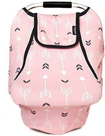 ACRABROS Car Seat Covers for Babies,Winter Infant Carseat Cover Canopy for Boys and Girls,Super Stretchy Adjustable Peeping Window with Mesh Cover,Warm Breathable Universal Fit,Pink Arrowshower