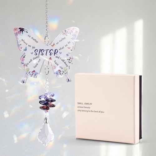 Image of Sisters Gifts from Sister, Sister Birthday Gifts - Crystal Suncatcher with Rainbow Prisms, Handmade Window Hanging for Home Decor, Unique Birthday Gift for Sister Who Has Everything