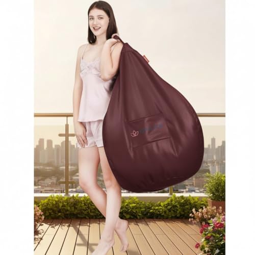 Image of 4XL Bean Bag Chair with Footrest & Cushion | Pre-Filled Beans | PVC Leatherette Lounger Sofa | Indoor & Outdoor Bean Bag with Pocket & Handle | Double Stitching | 6 Months Warranty Color- (Maroon)
