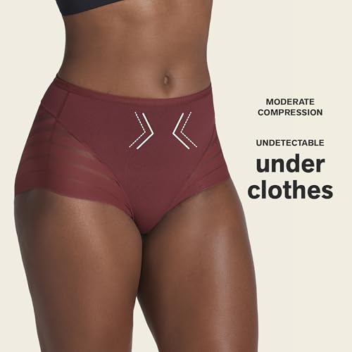 Image of Leonisa High Waisted Invisible Tummy Control Shapewear for Women - Stripe Lace Ladies Underwear Panties