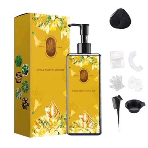 Tinte Nutritivo A Base De Plantas, Tinte Floral De Larga Duración, Champú Natural Para Cubrir Las Canas, Fórmula Botánica Suave Para Hombres Y Mujeres (Negro)