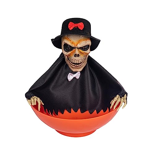 Qsvbeeqj Animated Halloween Candy Bowl Holder With Screaming Skull And MotionSensor For Trick OrTreat Animated Screaming Bowl Spooky Skeleton Candy Holder