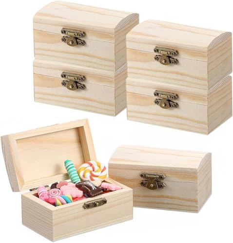 aghoer 6 cajas de madera pequeñas para el tesoro de madera, caja rectangular del tesoro de madera, mini cofre del tesoro de madera, kit de manualidades, almacenamiento y decoración