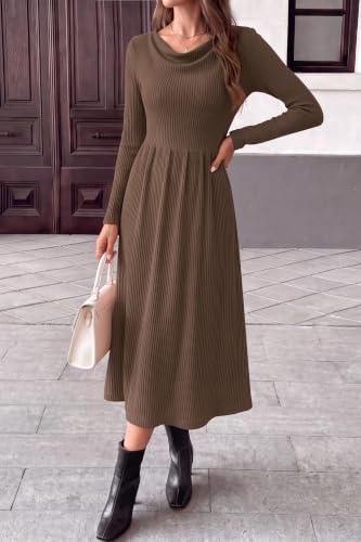 PRETTYGARDEN Women Casual Cowl Neck Long Sleeve Midi Dress — view 3
