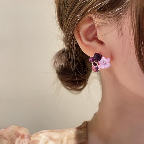 Purple Earrings for Women Flower Stud Statement Trendy Cute Everyday Crystal Earrings Jewelry Gift4