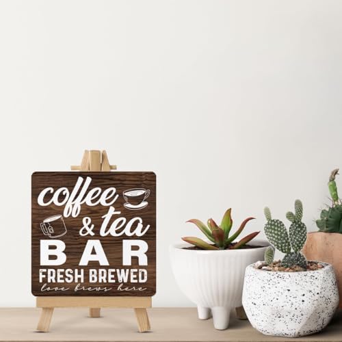 Image of Sarvada DecorCoffee Sign Coffee Signs for Coffee Station Farmhouse Coffee and Tea Wooden Sign with Easel for Home Kitchen Living Room Desk Decor, polychrome