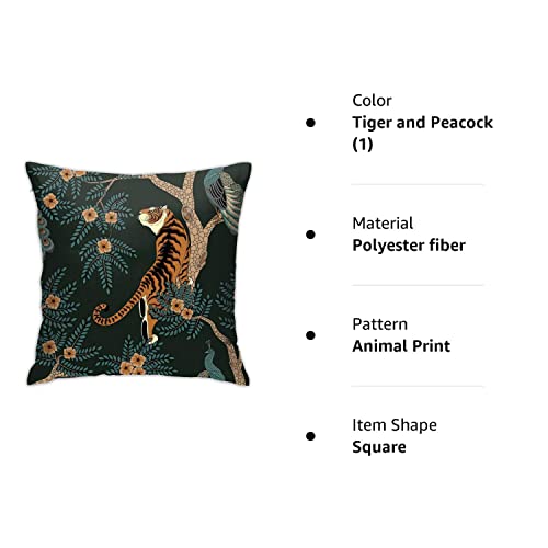 Antvinoler Pillow Cover,Tiger And Peacock (1) Throw Pillow Case Modern Cushion Cover Square Pillowcase Decoration For Sofa Bed Chair Car 18 X 18 Inch #TOP1