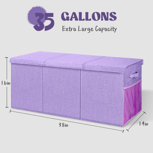 Image of Extra Large Toy Box with Lids, Collapsible Storage Bin, 38 inchx16 inchx14 inch, Purple
