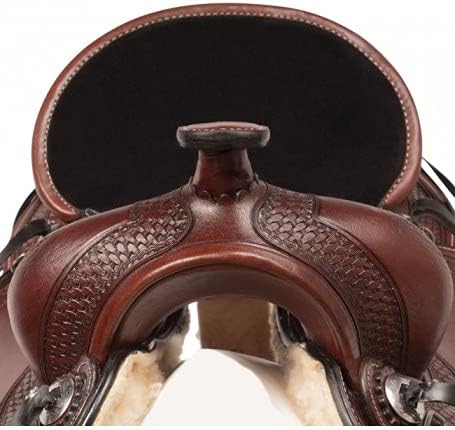 BNB International Leather Western Endurance Trail Horse Saddle Handmade Comfort with Horn Equestrian Horseback Riding Tack, Matching Headstall,Breast Collar,Reins Size:14"-18" inches Seat, M07