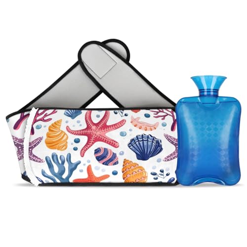 Hot Water Bag with Waist Cover Shell Starfish Coral Warm Hot Water Bottle Belt Plush Double Hand Insert Wearable Water Bag Detachable Hot Bottle Pouch for Neck Shoulder Pain Relief