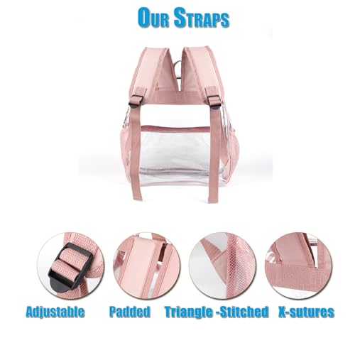 Image of Clear Backpack Stadium Approved 12x6x12 - Clear Bag with Reinforced Straps, Durable PVC for Stadium Events, Sports, Festivals, Concerts, Small Transparent Backpack for Women & Girls - Rose Gold
