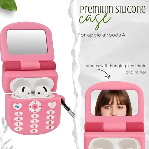 Image of Emoh Roced Case for AirPodS 4 (2024) with Keychain (ANC), Cute Cartoon Shockproof Protective Cover Compatible with Apple AirPods 4th Generation 2024 for Women and Boys (Mirror)