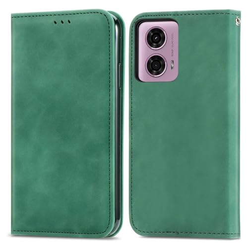Étui portefeuille Motorola Moto E13 4G vert en cuir à rabat