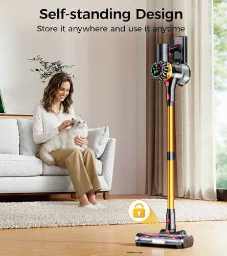 Image of Cordless Vacuum Cleaner, 600W 50KPA 65Mins Vacuum Cleaners for Home, Stick Vacuum with Self-Standing,Touch Screen, Anti-Tangle Brush, 8-in-1 Lightweight Wireless Vacuum for Pet Hair Carpet Hard Floors