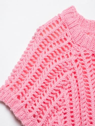 LOFAAC Women Cute Round Neck Chunky Knit Crop Sweater Tops Loose Fit Short Sleeve Bow Knot Side Crochet Pullover Tee Top3