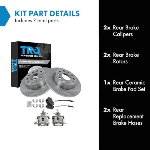 Image of TRQ Rear Brake Pad and Rotor Set Ceramic Rotors Calipers Compatible with 2010 Volkswagen Jetta